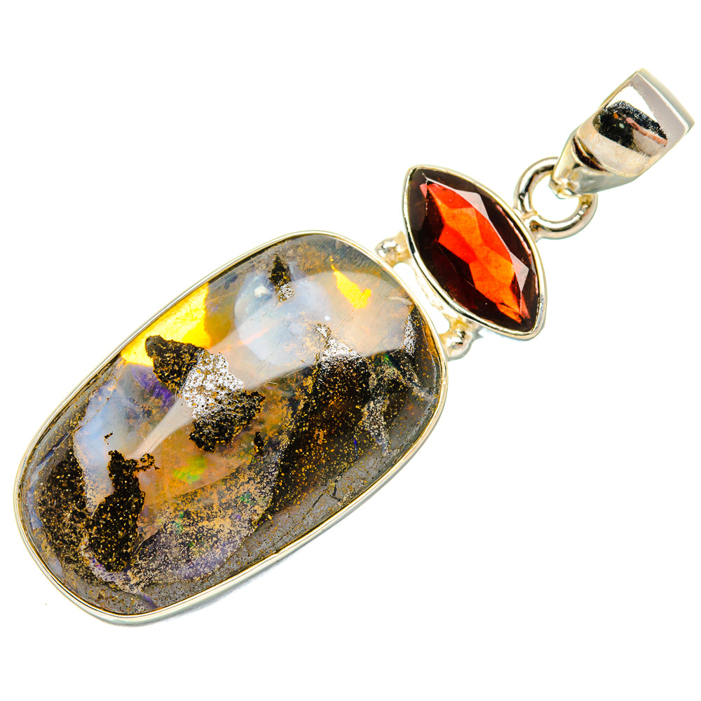 Boulder Opal, Garnet Pendant 1 7/8" (925 Sterling Silver) PD37906