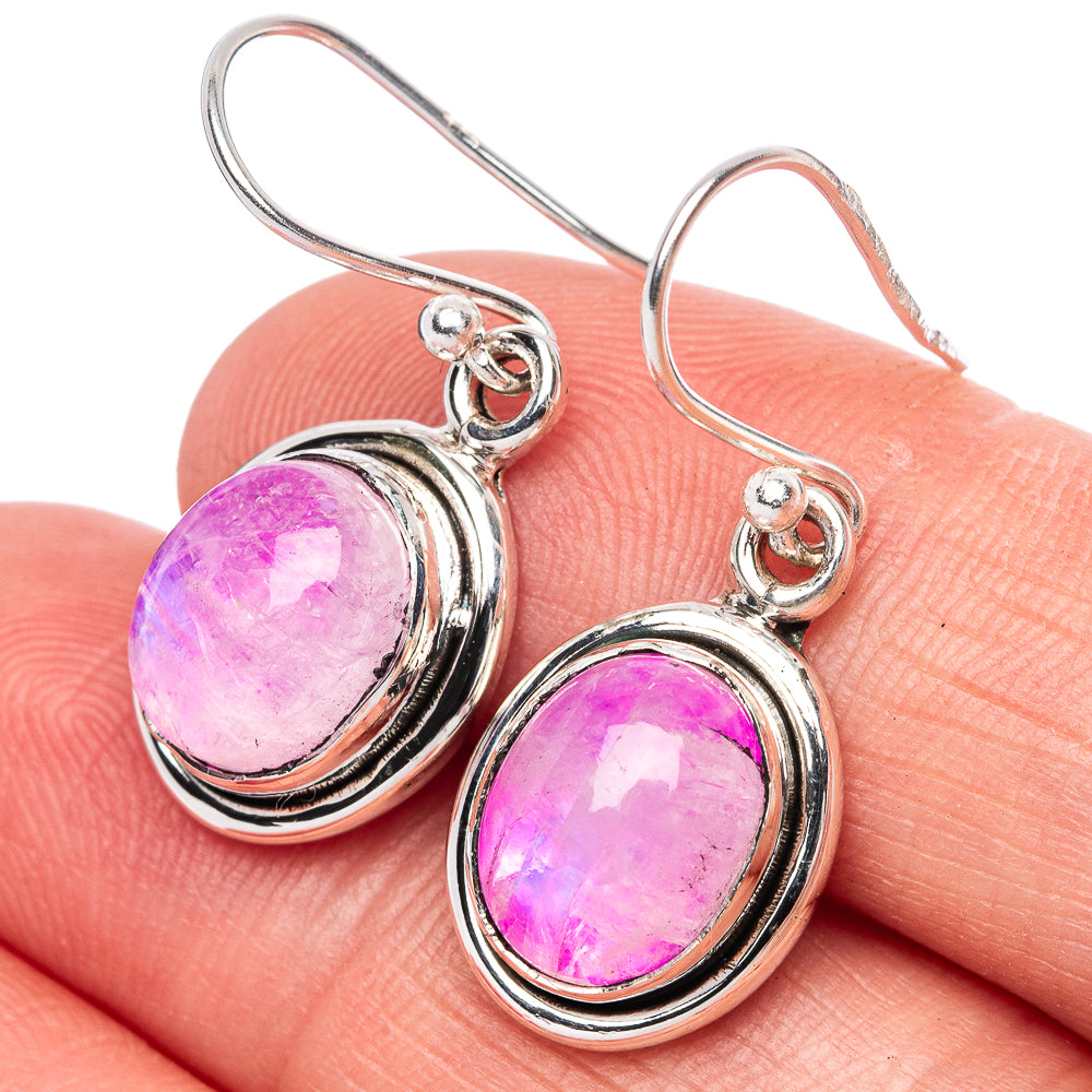 Pink Moonstone Earrings 1 1/8" (925 Sterling Silver) E1411