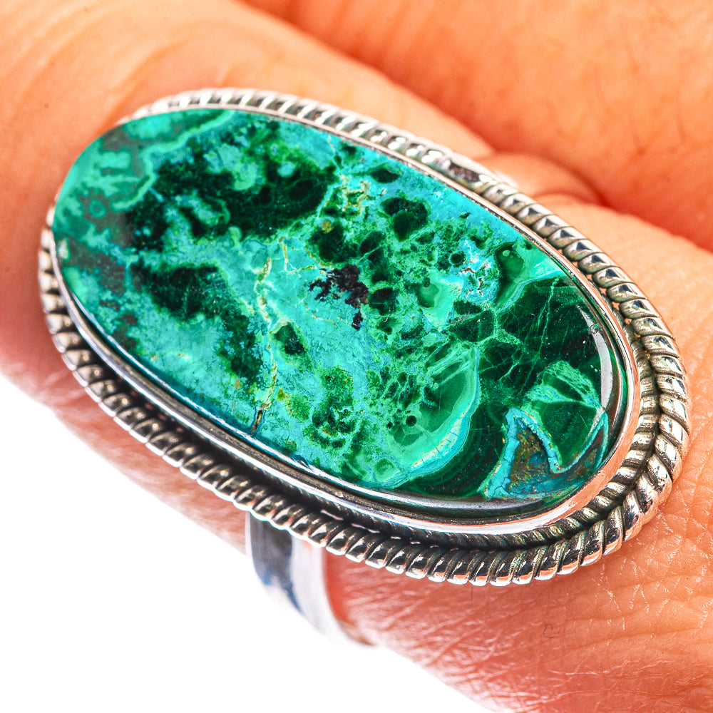 Large Malachite In Chrysocolla 925 Sterling Silver Ring Size 9