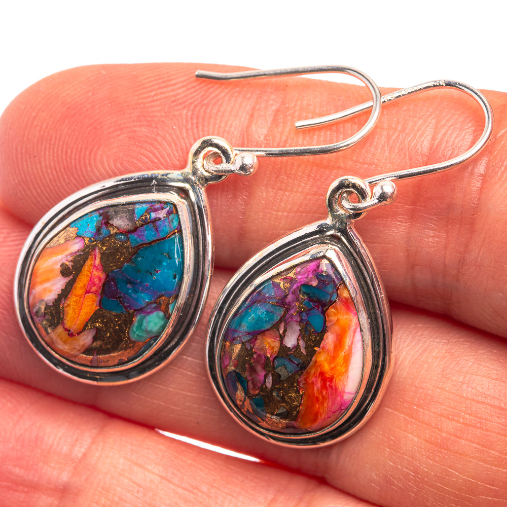 Kingman Pink Dahlia Turquoise Earrings 1 3/8" (925 Sterling Silver) E432383