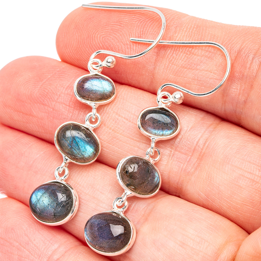 Dainty Labradorite Earrings 1 3/4" (925 Sterling Silver) E2890