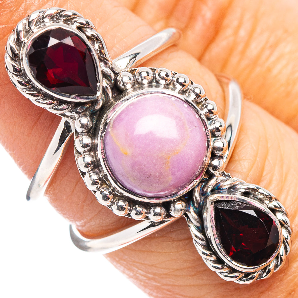 Premium Phosphosiderite, Garnet Ring Size 6.75 (.925 Sterling Silver)