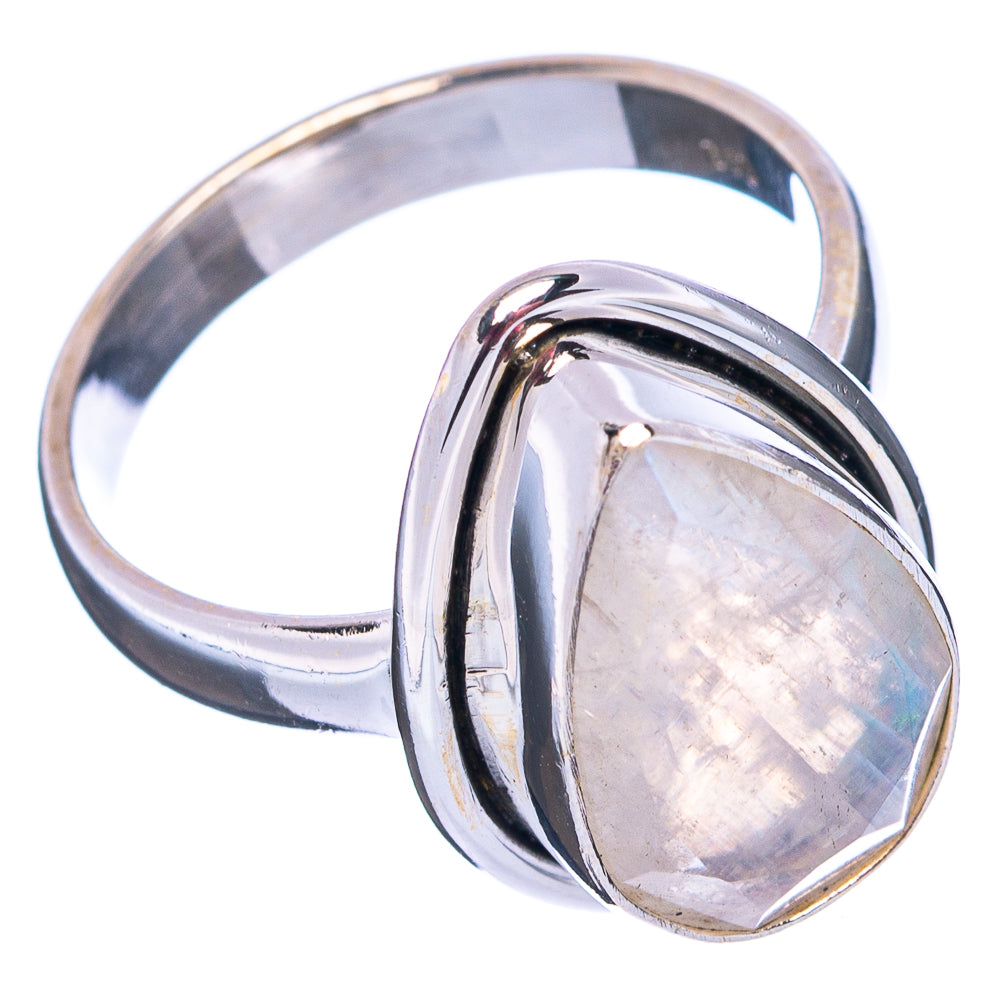 Faceted Rainbow Moonstone Ring Size 6.25 (.925 Sterling Silver)