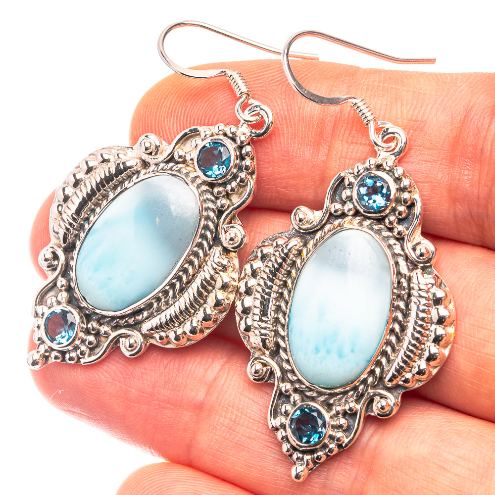 Signature Larimar, Blue Topaz Earrings 2" (925 Sterling Silver) E432322