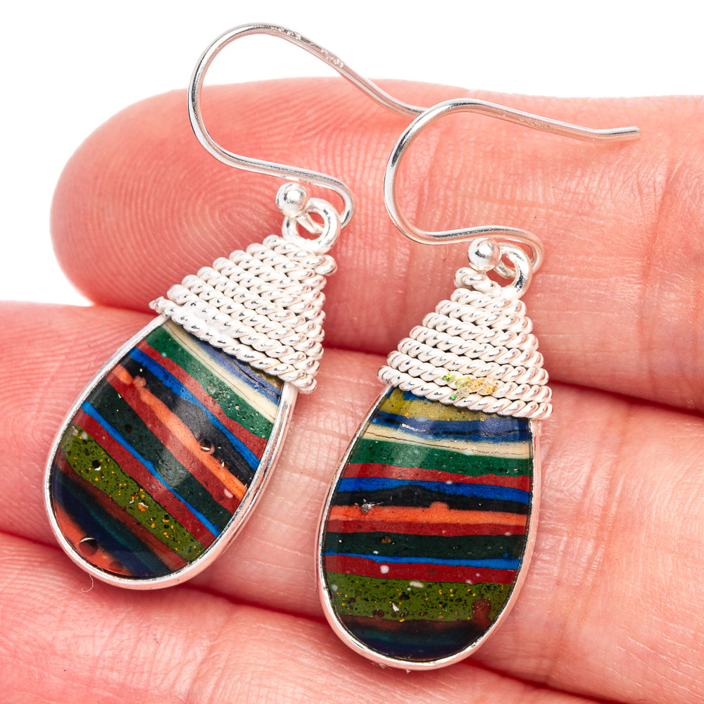 Rainbow Calsilica Earrings 1 1/2" (925 Sterling Silver) E433210
