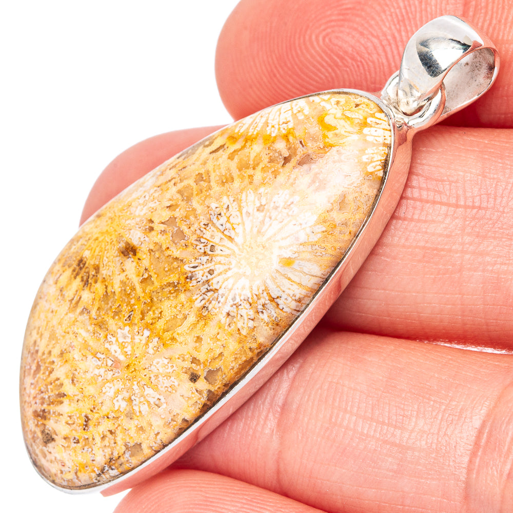 Fossil Coral Pendant 1 7/8" (925 Sterling Silver) P42853