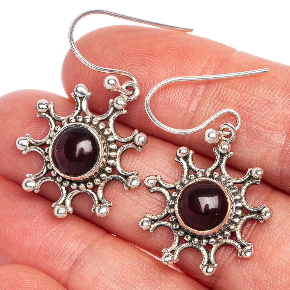 Garnet Snowflake Earrings 1 3/8" (925 Sterling Silver) E1073