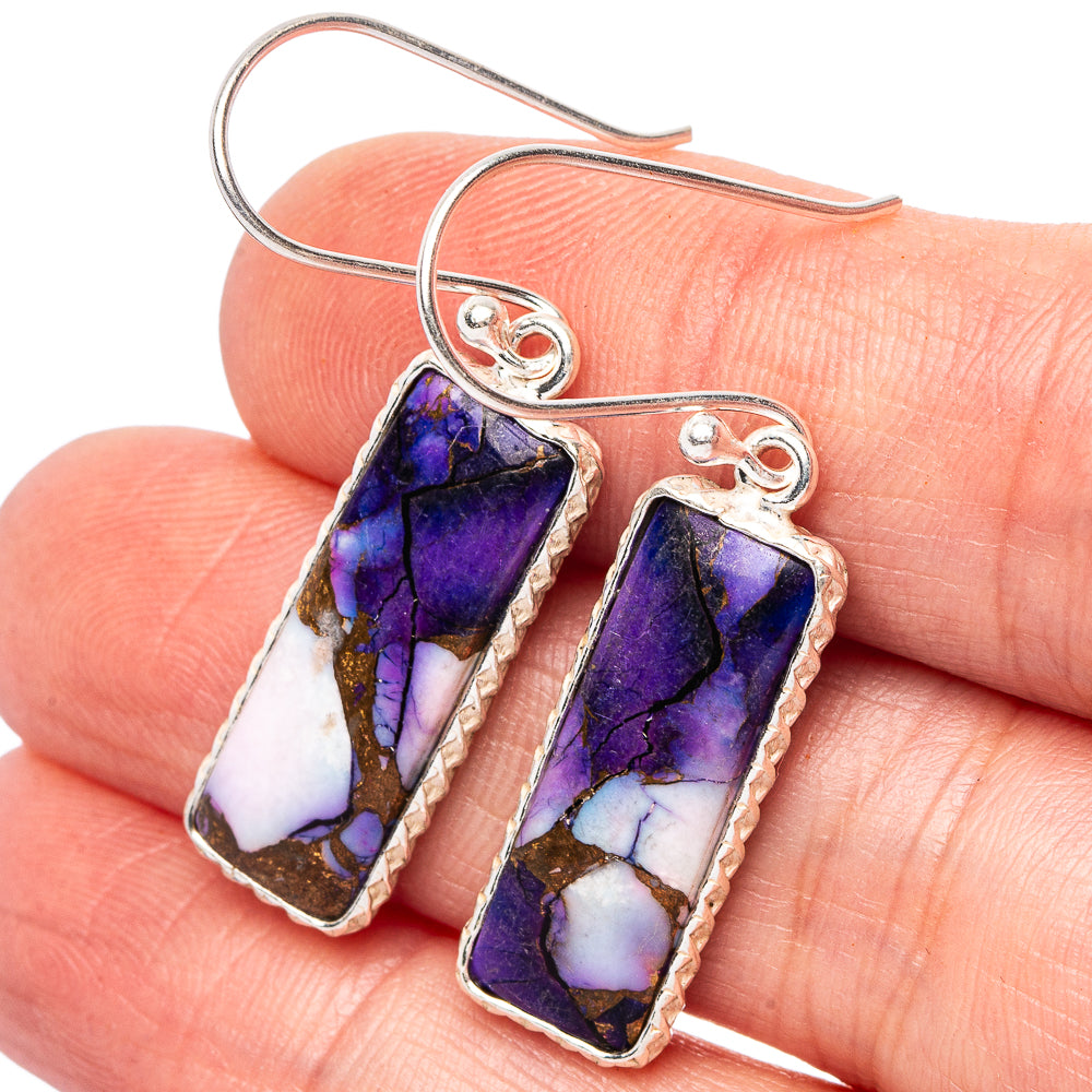 Purple Dahlia Mohave Turquoise Earrings 1 5/8" (.925 Sterling Silver)