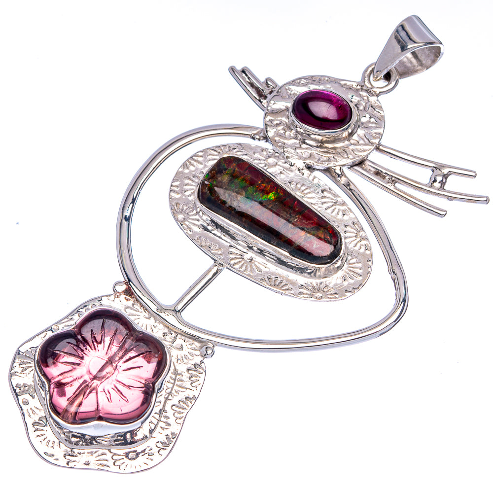 Signature Ammolite, Garnet Pendant 2 5/8" (925 Sterling Silver) P42293