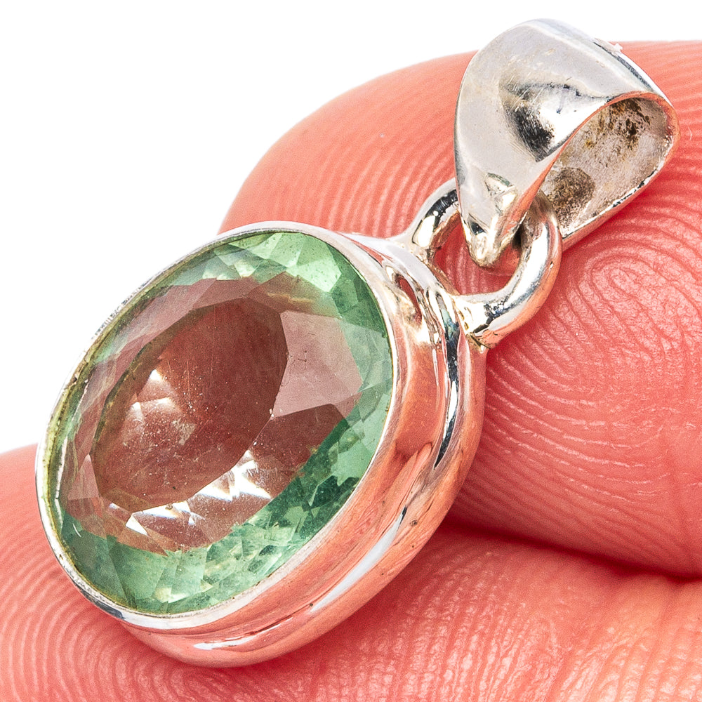 Faceted Green Fluorite Pendant 7/8" (925 Sterling Silver) P43022