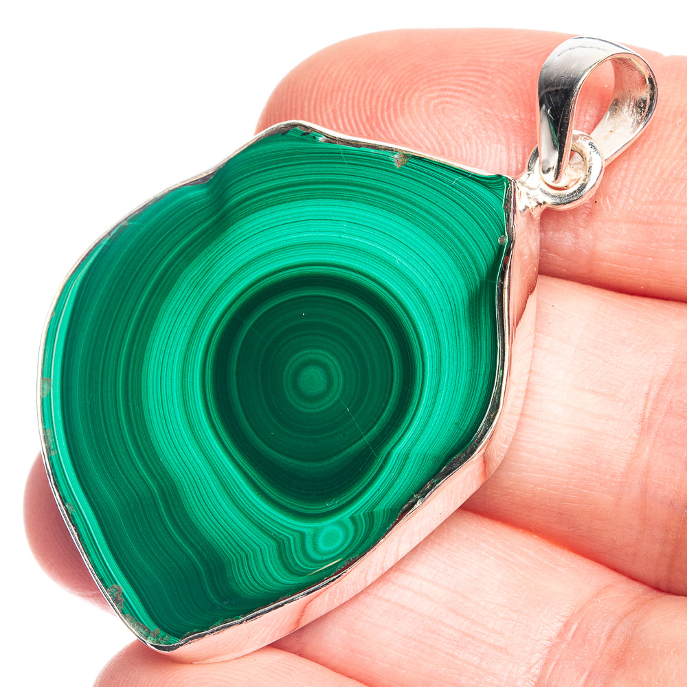 Malachite 925 Sterling Silver Pendant 1 3/4"