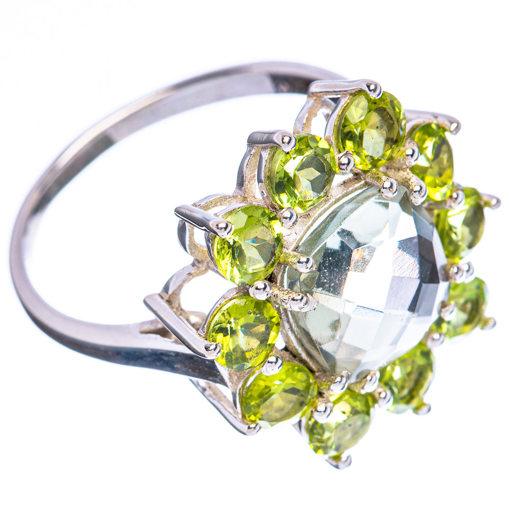 Faceted Green Amethyst, Peridot Flower Ring Size 9 (925 Sterling Silver) R3149