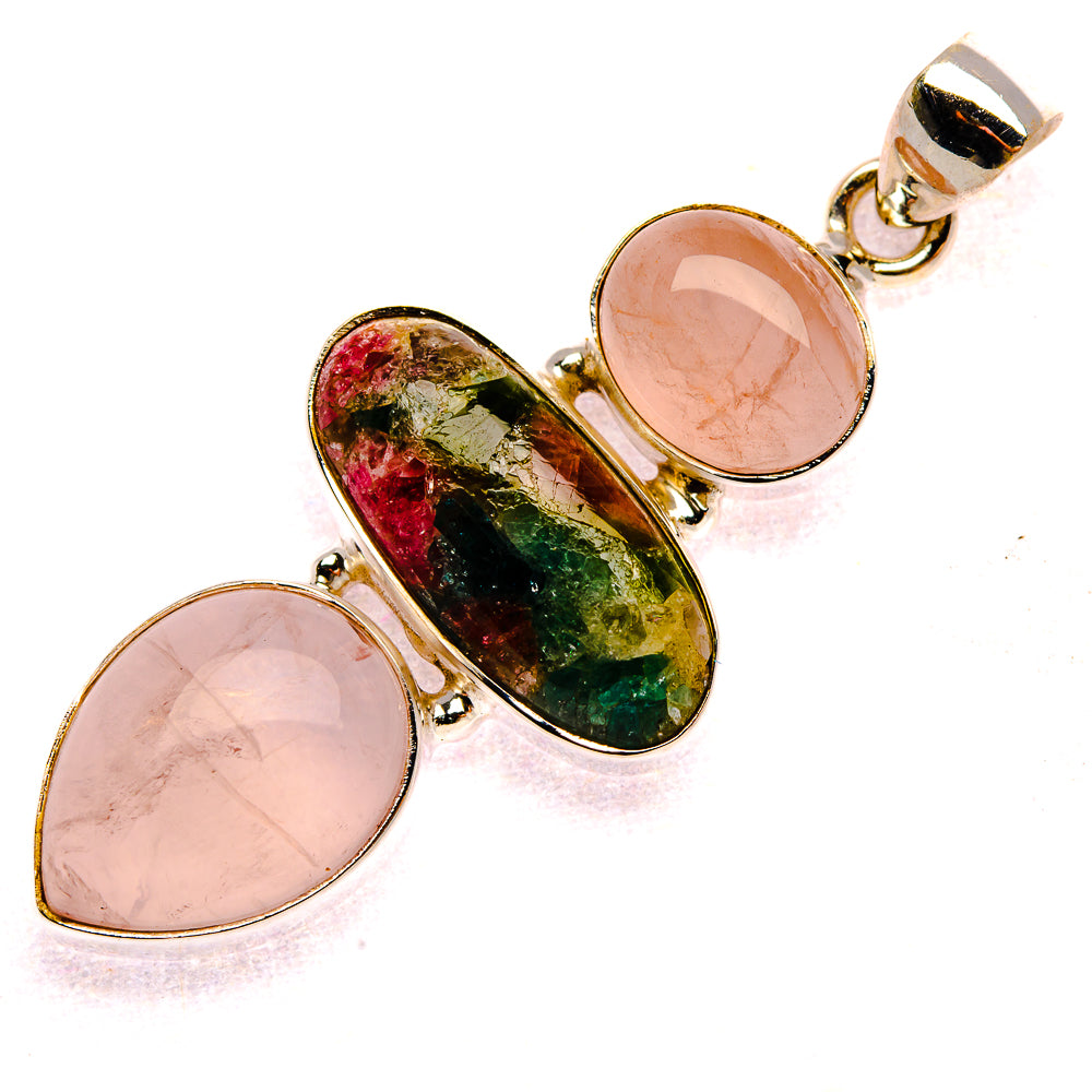 Rose Quartz, Tourmaline Pendant 2" (925 Sterling Silver) PD37937