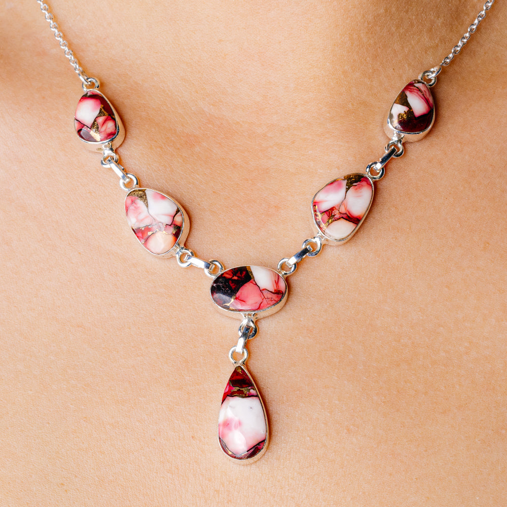 Coral Turquoise Matrix Necklace 19 1/4 to 20 7/8" (.925 Sterling Silver)