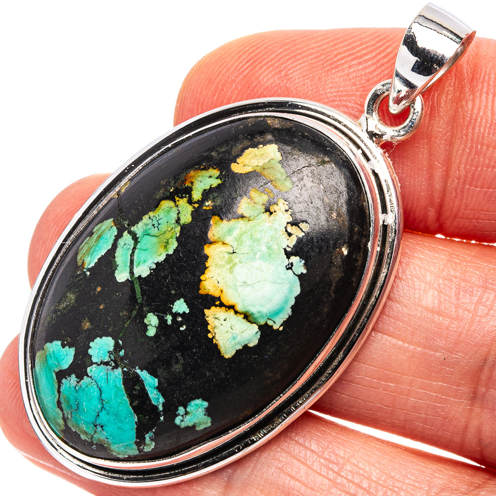 Premium Tibetan Turquoise Pendant 1 7/8" (.925 Sterling Silver)