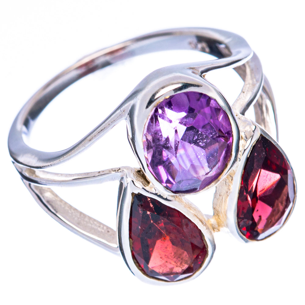 Garnet, Amethyst Ring Size 6.75 (925 Sterling Silver) R3281