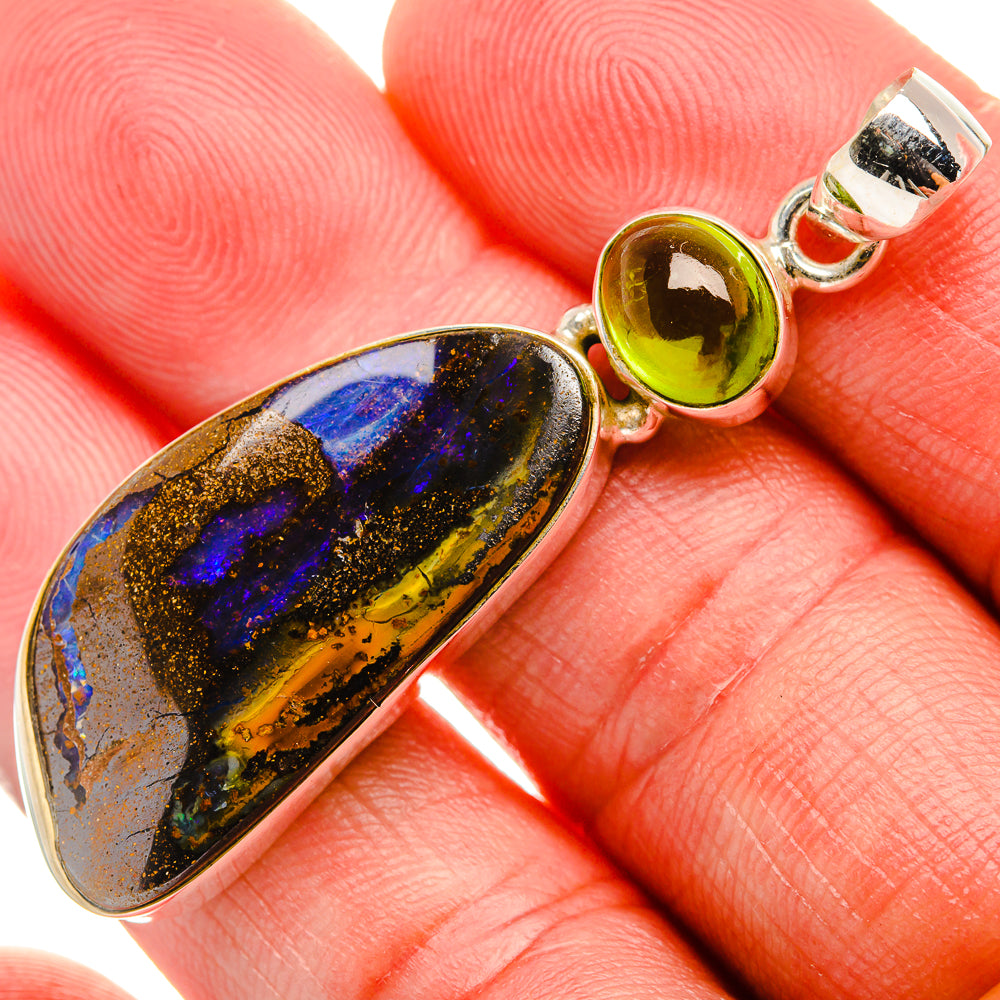Boulder Opal, Peridot Pendant 2" (925 Sterling Silver) PD37984