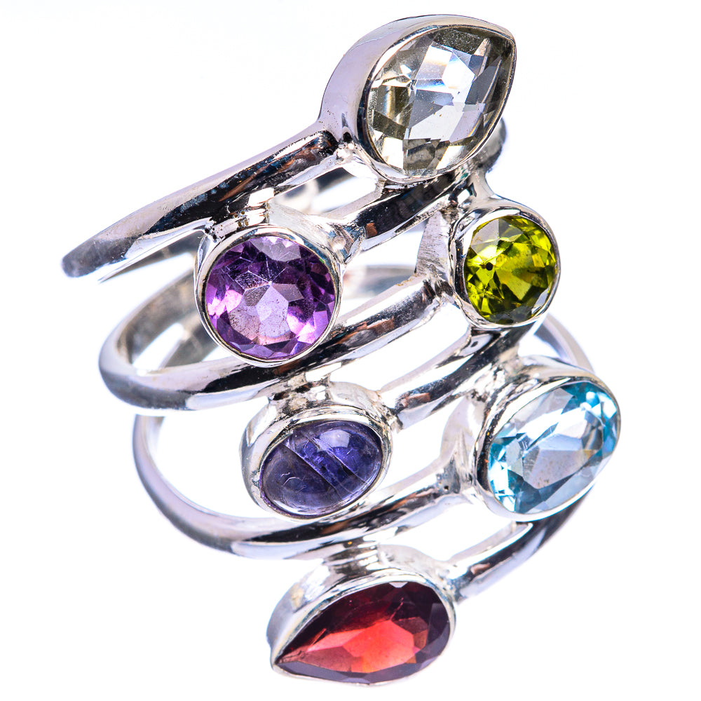 Large White Quartz, Amethyst, Peridot, Tanzanite, Blue Topaz, Garnet Ring Size 8.75 (925 Sterling Silver) R143022