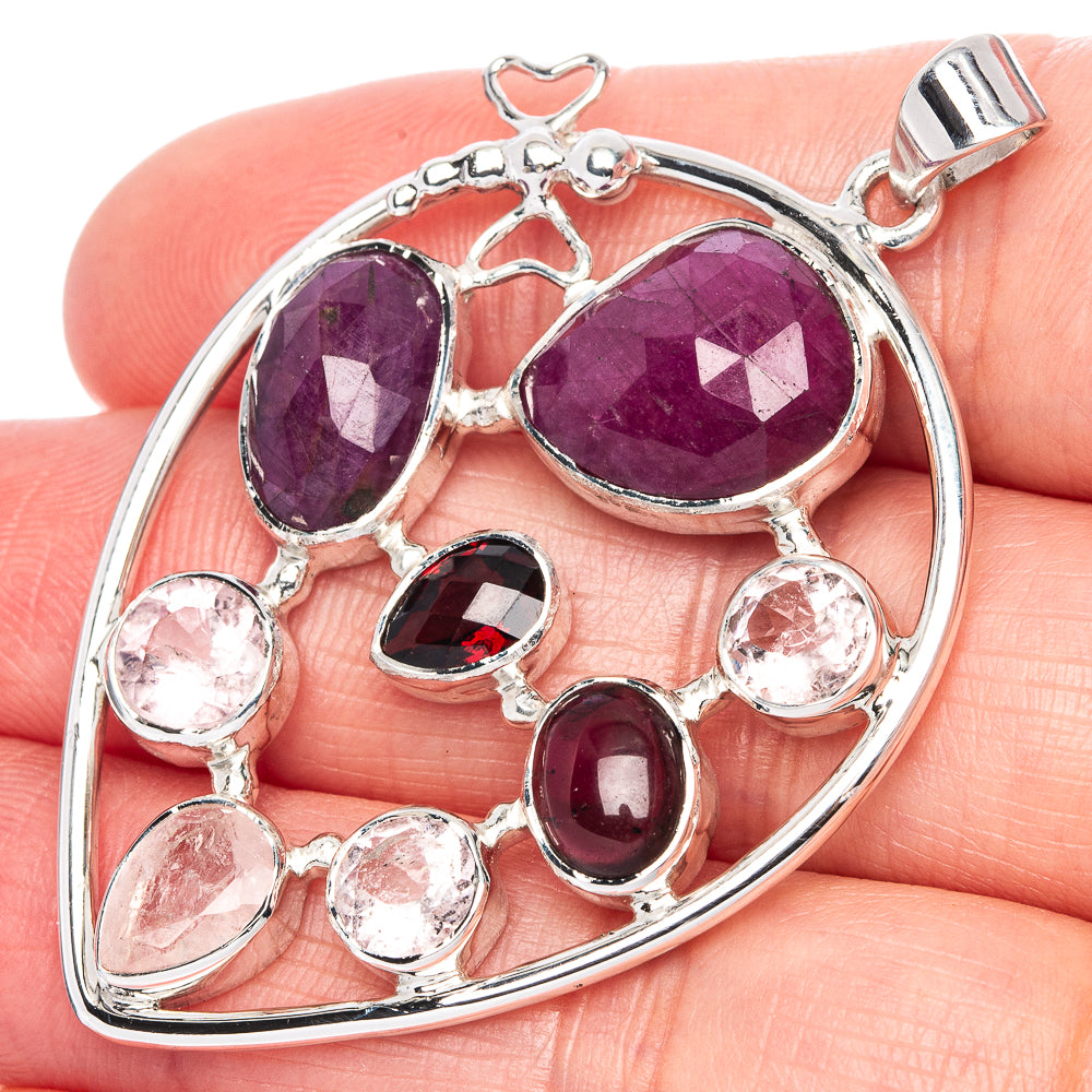 Signature Ruby, Garnet, Rose Quartz Dragonfly Pendant 2 1/8" (925 Sterling Silver) P41821