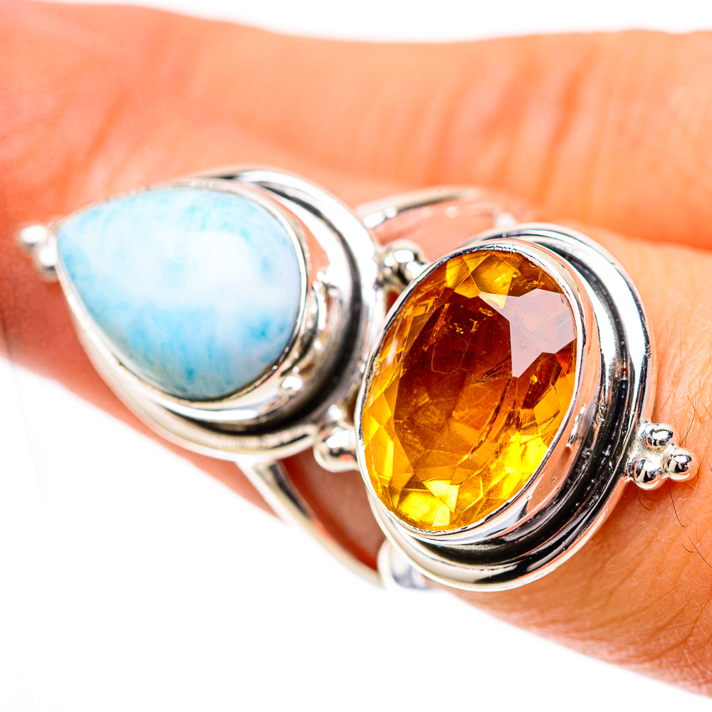 Large Faceted Citrine, Larimar Ring Size 7.25 (925 Sterling Silver) RING139113