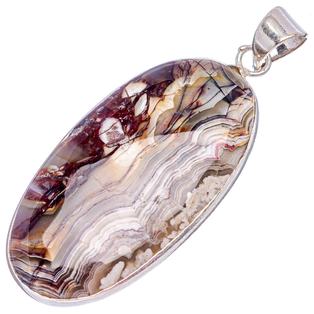 Laguna Lace Agate Pendant 2 1/8" (Silver Plated)