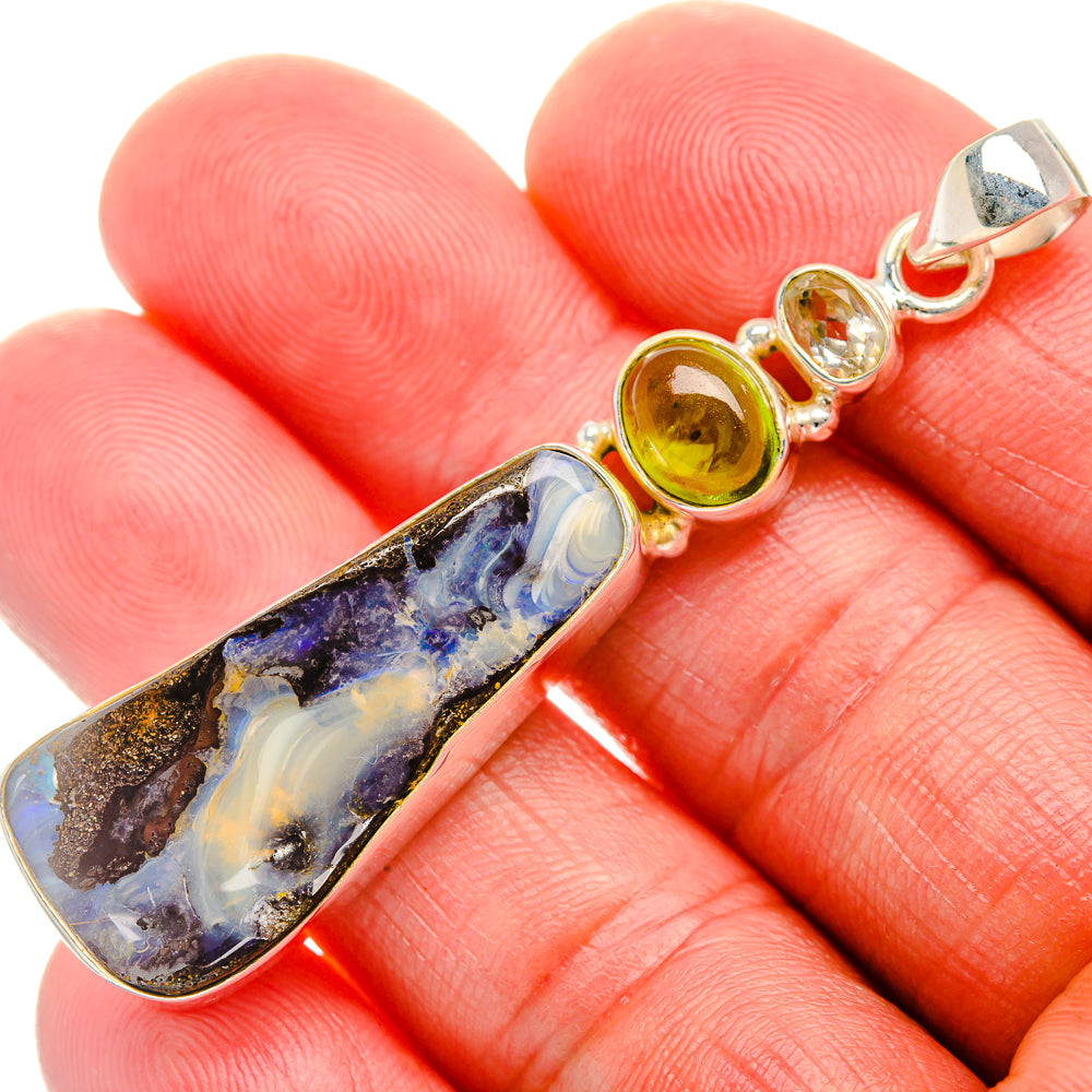 Boulder Opal, Peridot, White Quartz Pendant 2 1/2" (925 Sterling Silver) PD38201