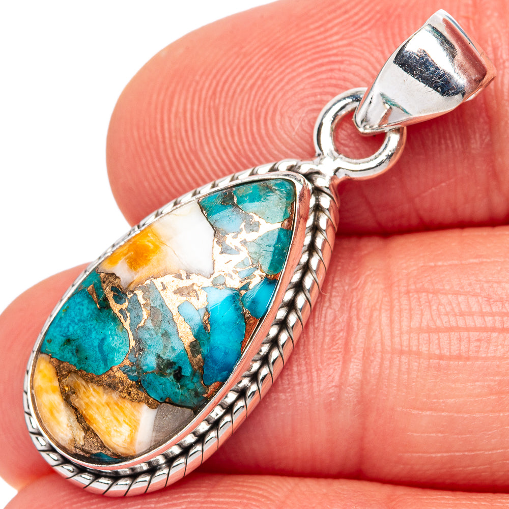 Spiny Oyster Turquoise Pendants 1 3/8" (925 Sterling Silver) P42375