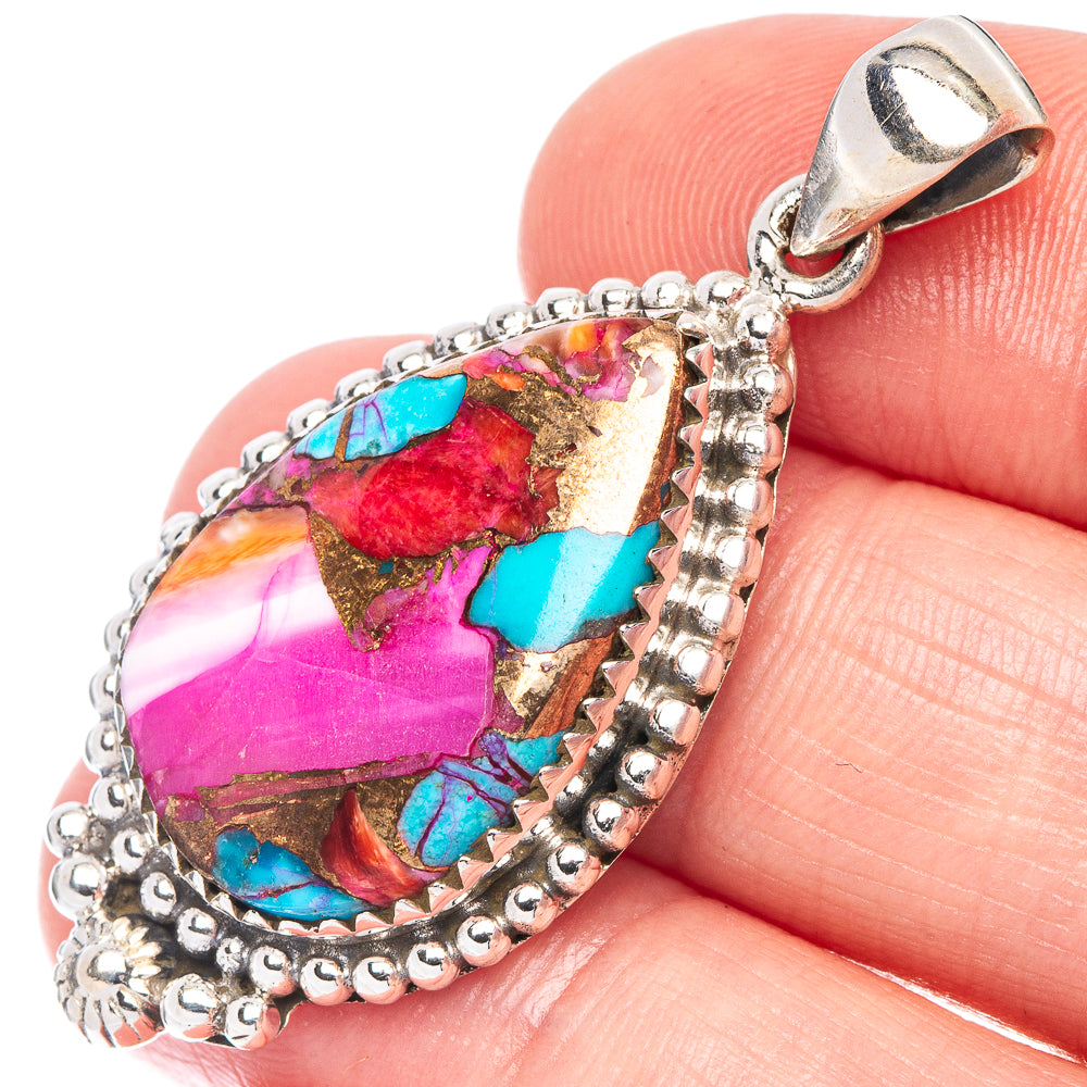 Kingman Pink Dahlia Turquoise Pendant 1 3/4" (925 Sterling Silver) P44541
