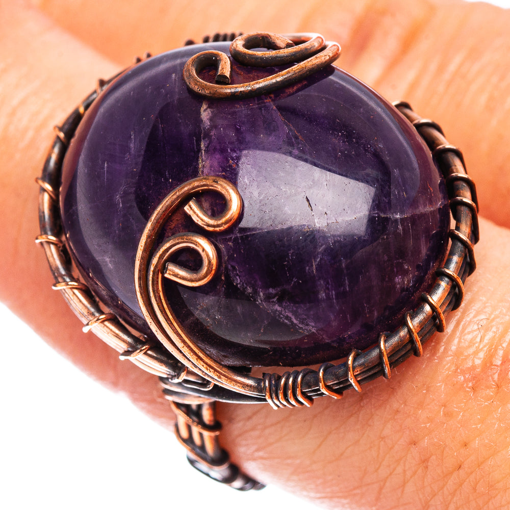 Amethyst Wire Wrap Ring Size 7.75 (Oxidized Copper)