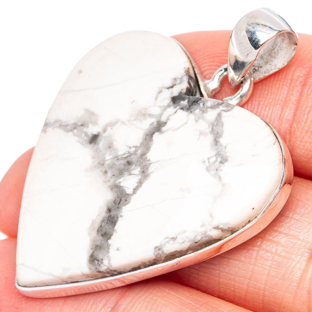 Howlite Heart Pendant 1 5/8" (925 Sterling Silver) P42203