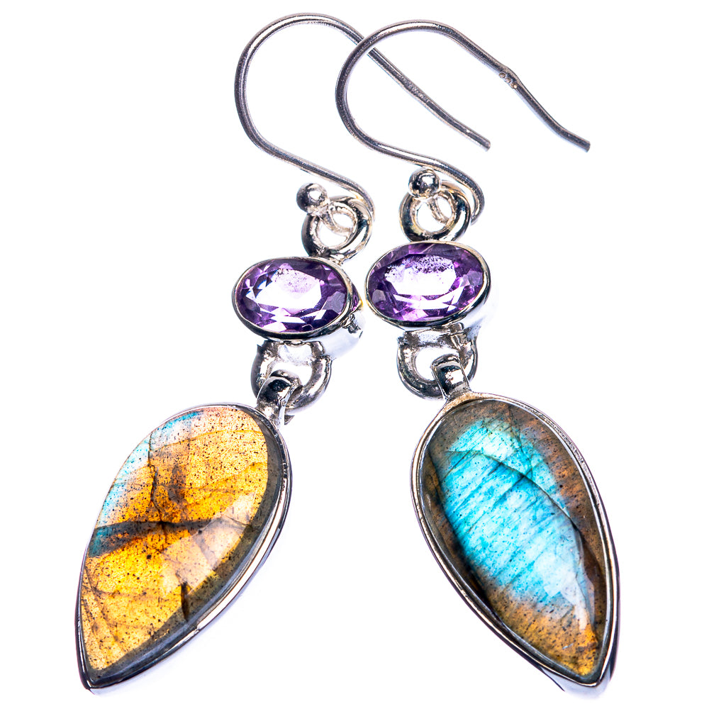 Labradorite, Amethyst 925 Sterling Silver Earrings 1 3/4"