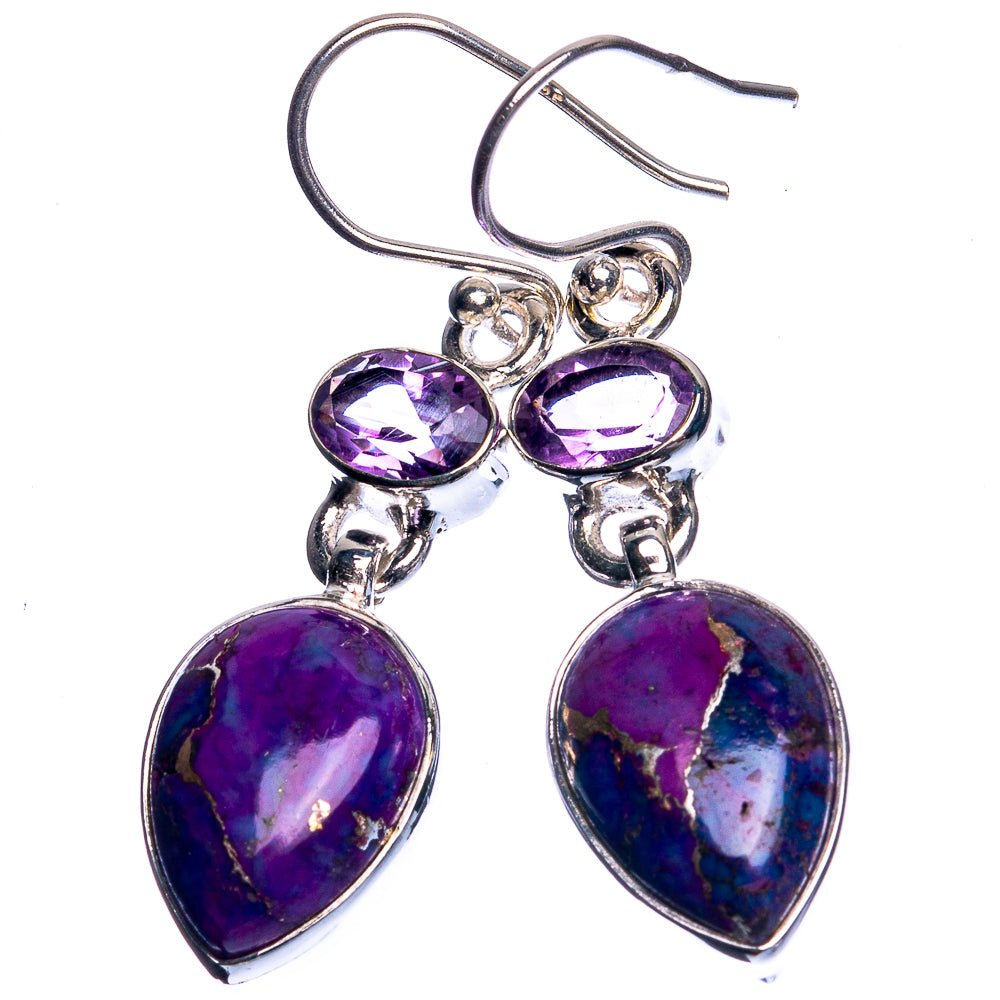 Purple Copper Composite Turquoise, Amethyst 925 Sterling Silver Earrings 1 5/8"