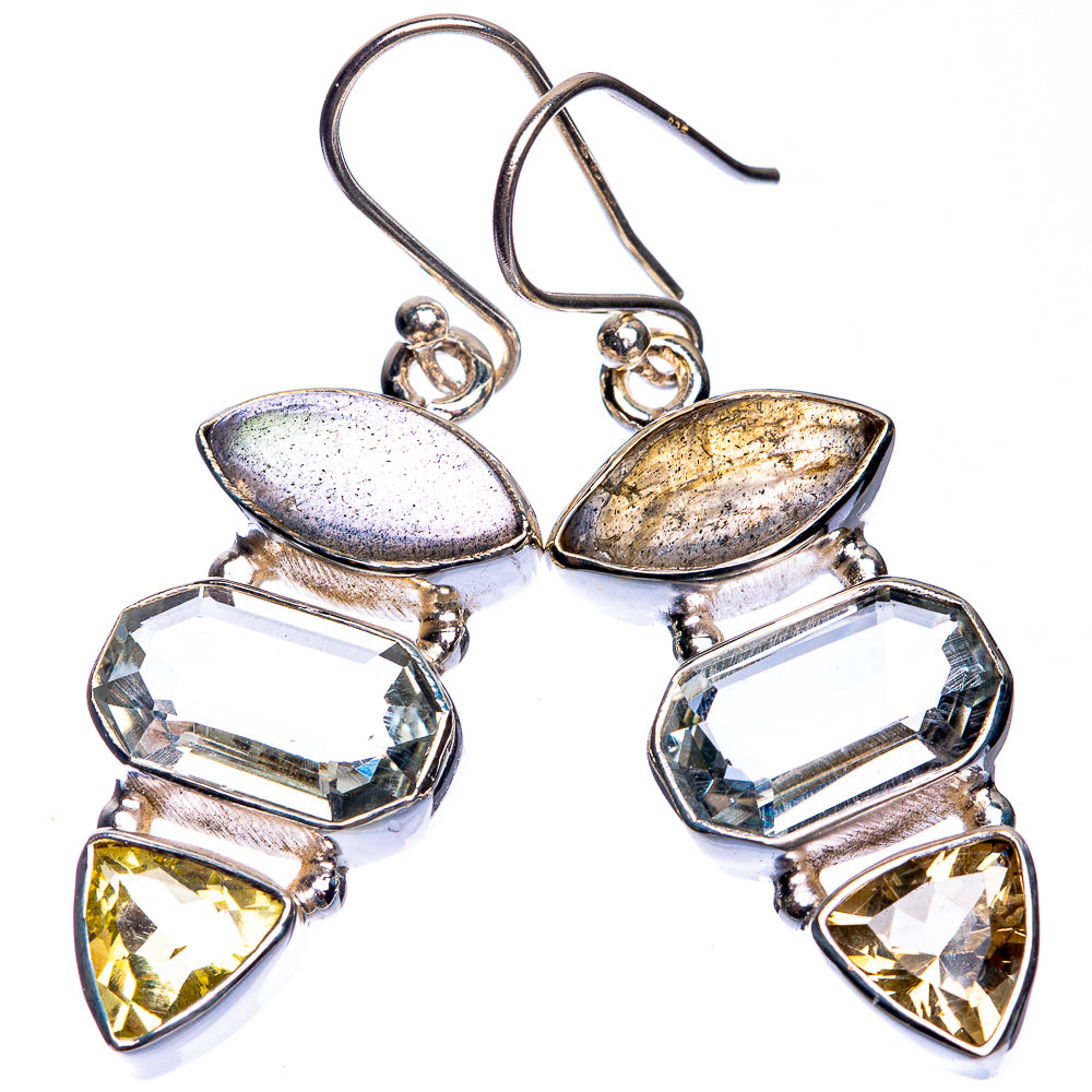 White Quartz, Labradorite, Citrine Earrings 1 5/8" (925 Sterling Silver) E432657