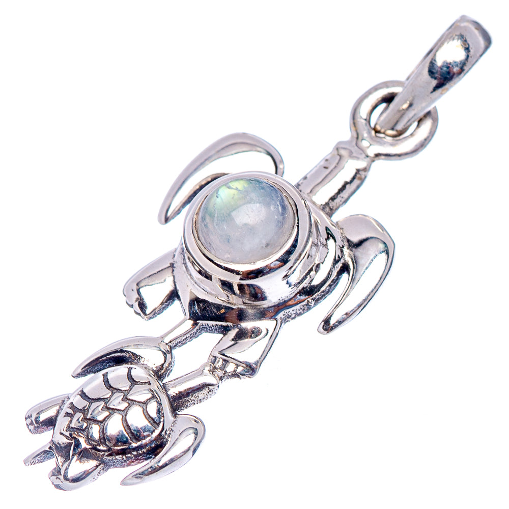 Rainbow Moonstone Turtle Pendant 1 3/8" (.925 Sterling Silver)