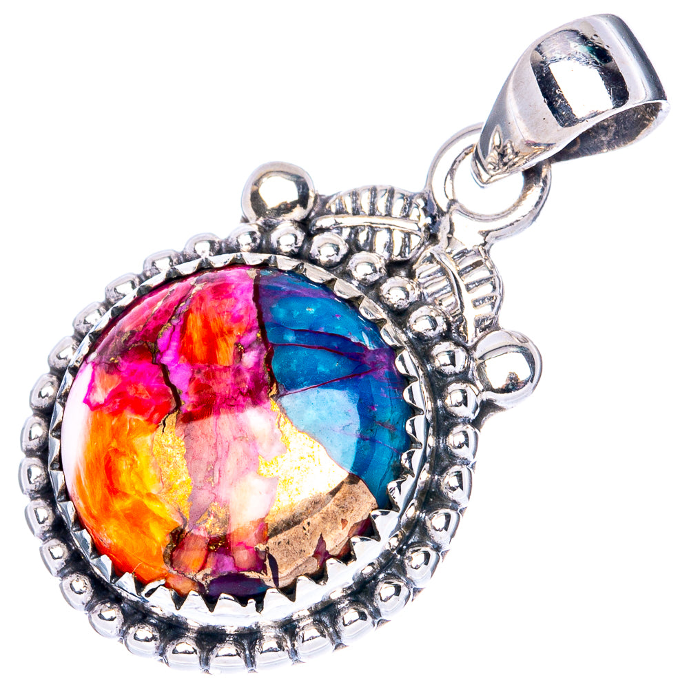 Kingman Pink Dahlia Turquoise 925 Sterling Silver Pendant 1 1/4" (925 Sterling Silver) P41903