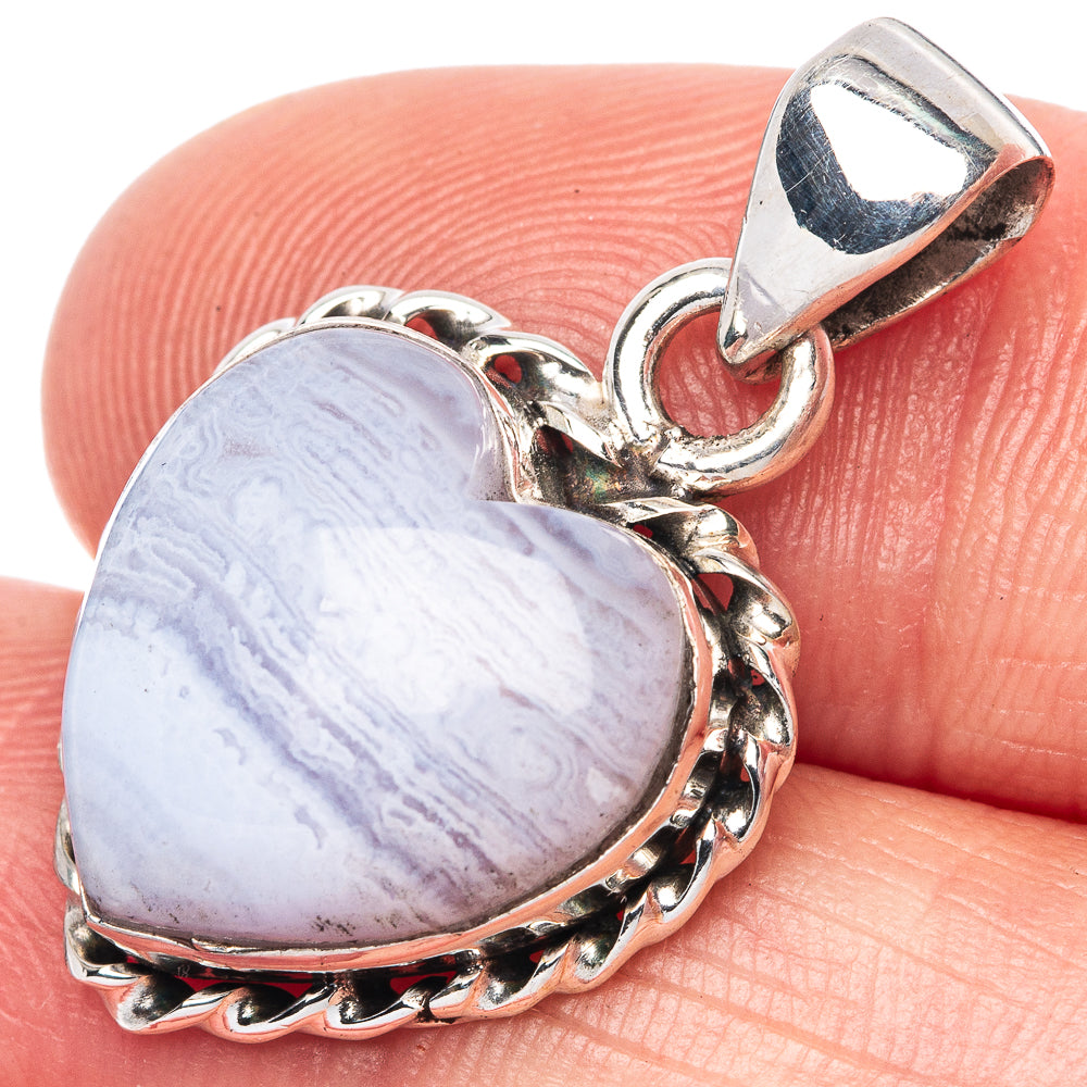 Blue Lace Agate Heart Pendant 1 1/8" (925 Sterling Silver) P42522