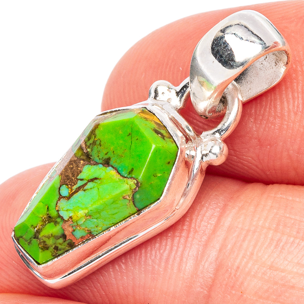 Green Copper Turquoise Pendant 1 1/8" (925 Sterling Silver) P44805