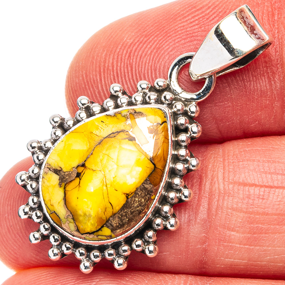 Honey Dahlia Mohave Turquoise Pendant 1 1/4" (.925 Sterling Silver)