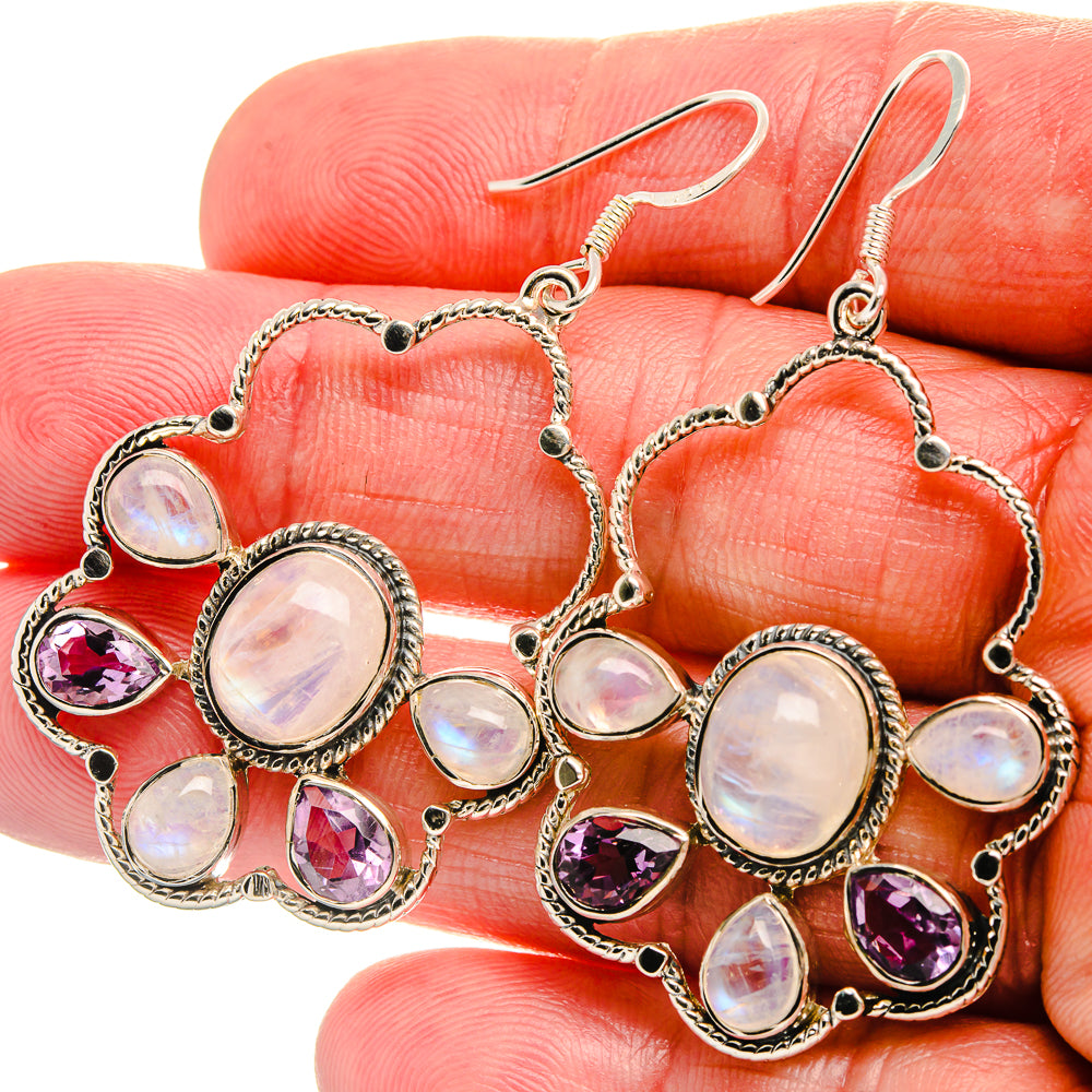 Signature Rainbow Moonstone, Amethyst 925 Sterling Silver Earrings 2 1/4" (925 Sterling Silver) EARR431953