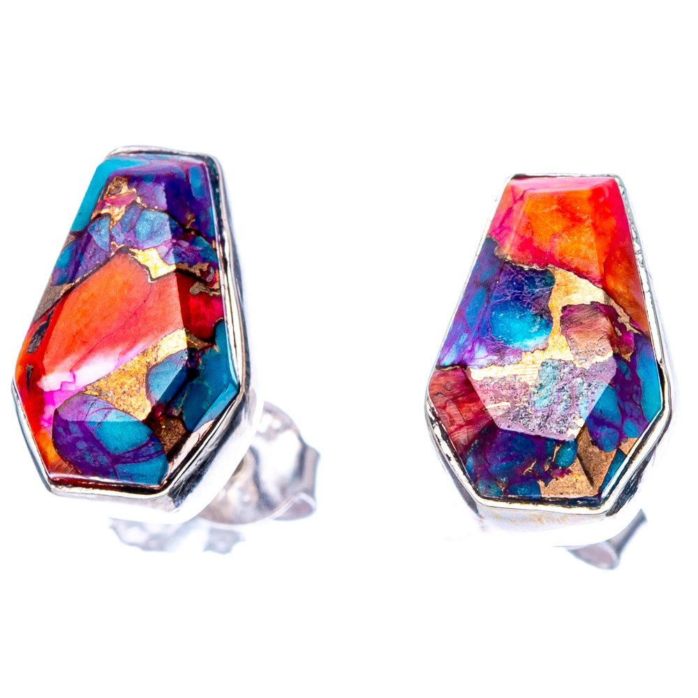 Faceted Kingman Pink Dahlia Turquoise Earrings 1/2" (925 Sterling Silver) E1619
