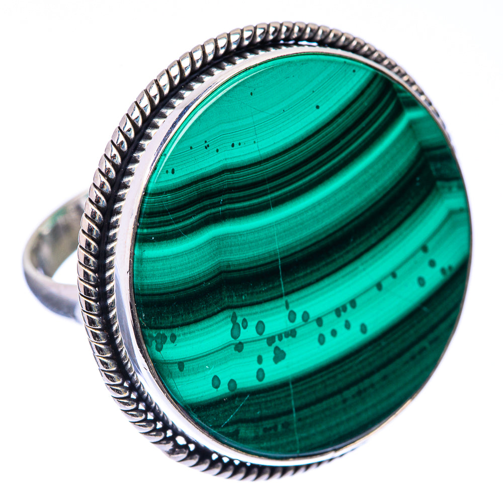 Large Malachite Coin Ring Size 8.5 (925 Sterling Silver) R141230