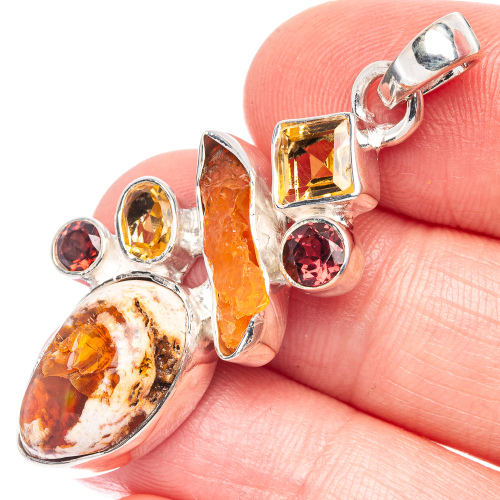 Rare Mexican Fire Opal, Citrine, Garnet Pendant 1 3/4" (925 Sterling Silver) P44343