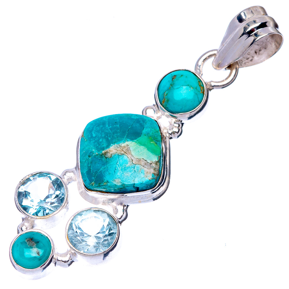 Rare Kingman Turquoise, Blue Topaz Pendant 1 3/4" (925 Sterling Silver) P41129