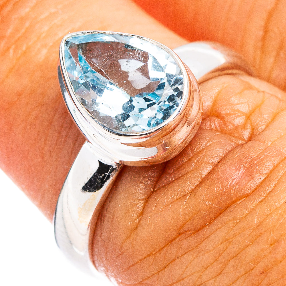 Faceted Blue Topaz Ring Size 6.75 (.925 Sterling Silver)
