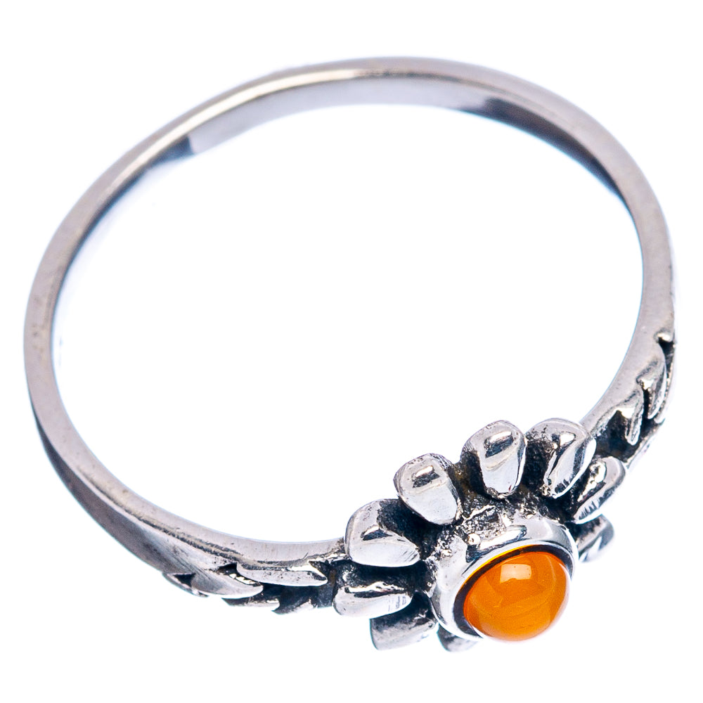 Carnelian Flower Dainty Ring Size 6.75 (.925 Sterling Silver)