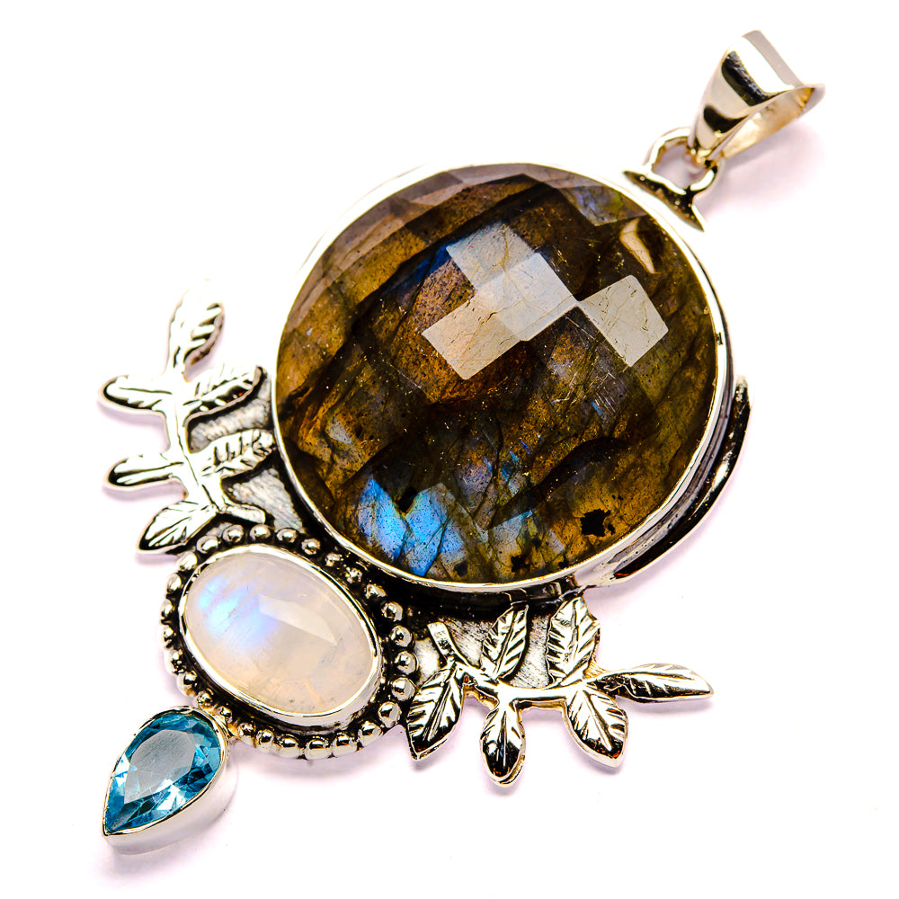 Signature Labradorite, Rainbow Moonstone, Blue Topaz Pendant 2 3/8" (925 Sterling Silver) PD37828