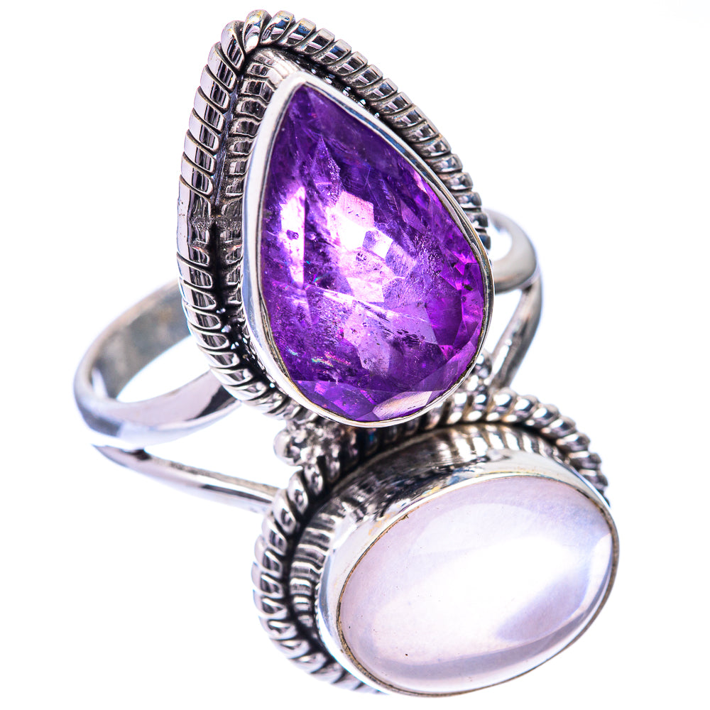 Large Rose Quartz, Amethyst Ring Size 10.5 (925 Sterling Silver) R140863
