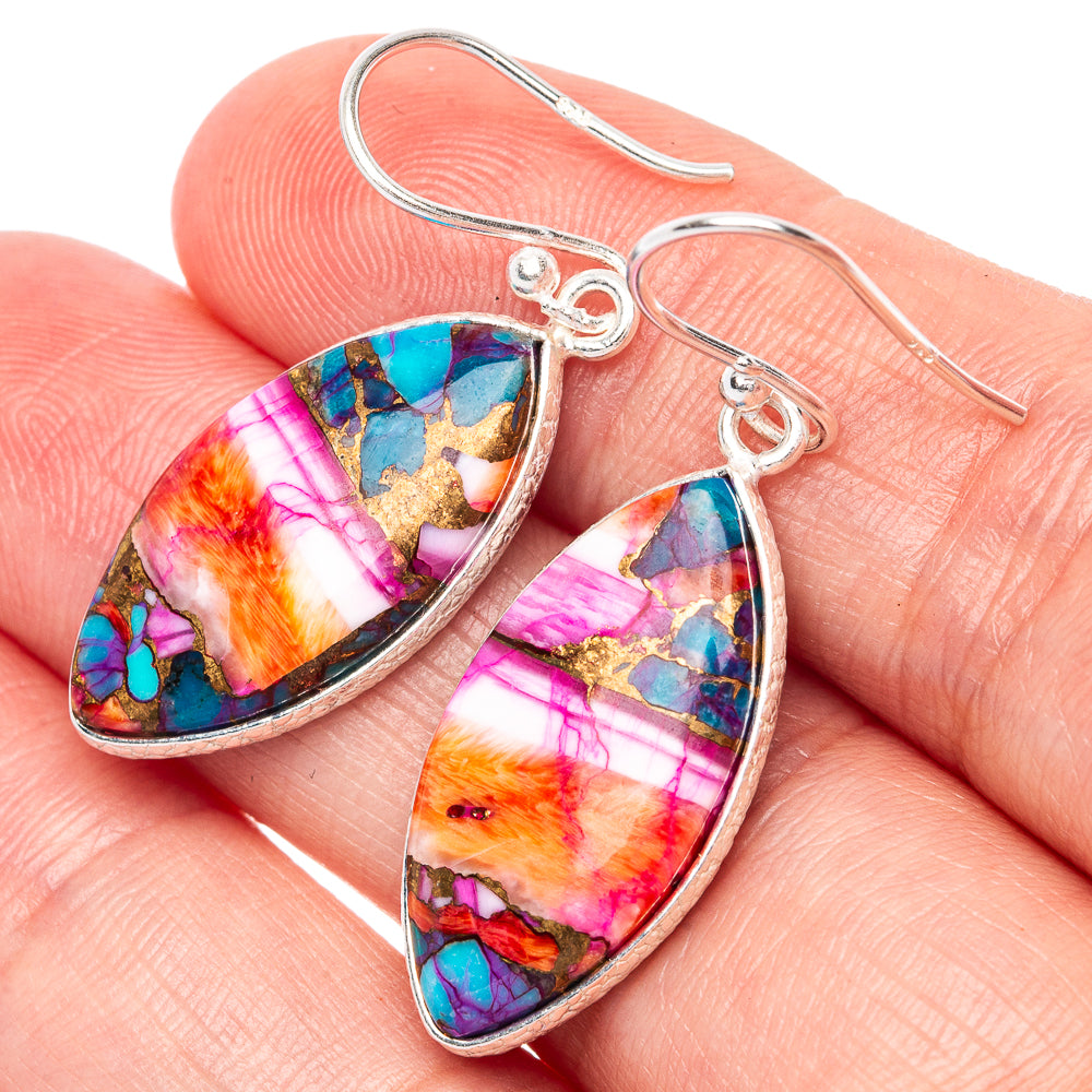 Kingman Pink Dahlia Turquoise Earrings 1 1/2" (925 Sterling Silver) E1288