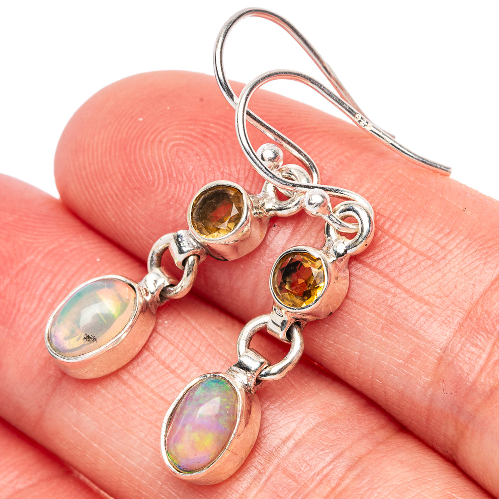 Rare Ethiopian Opal, Citrine Earrings 1 1/4" (925 Sterling Silver) E1646
