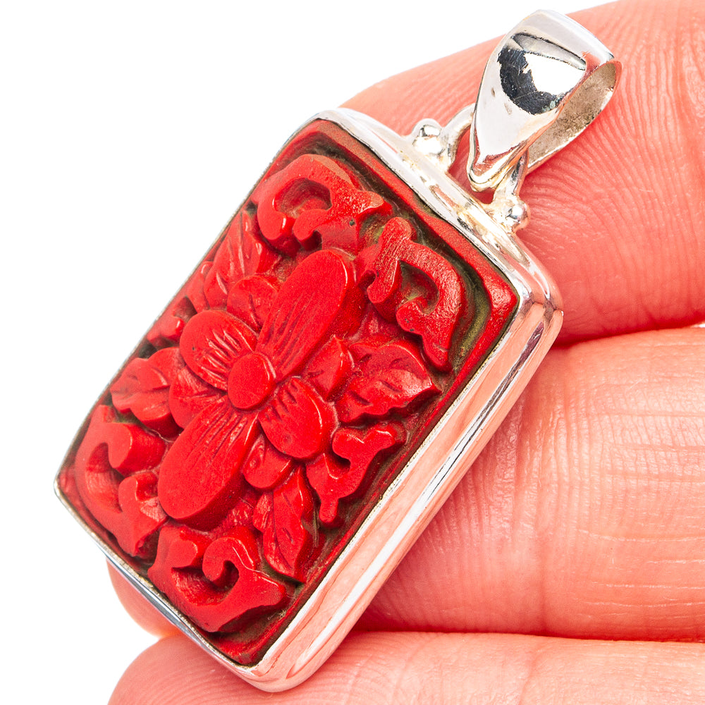 Cinnabar Flower Pendant 1 3/8" (.925 Sterling Silver)